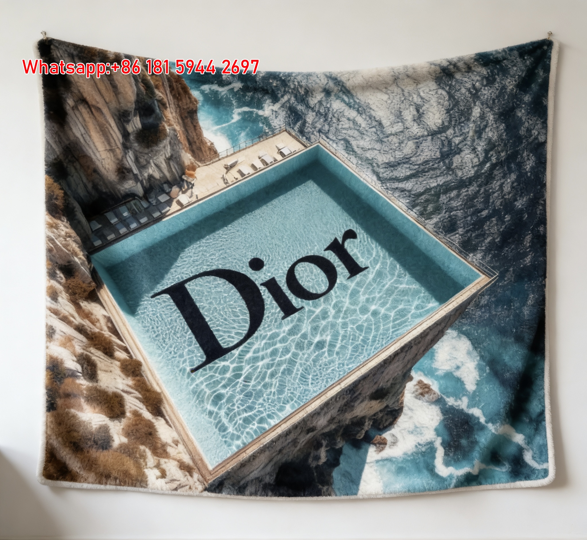 Dior Cliffside Infinity Pool Flannel Throw Blanket Sofa Cover D390